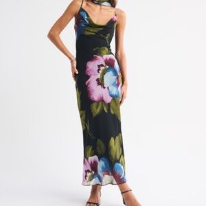 Abercrombie & Fitch Black Maxi Dress with Pink and Blue Floral